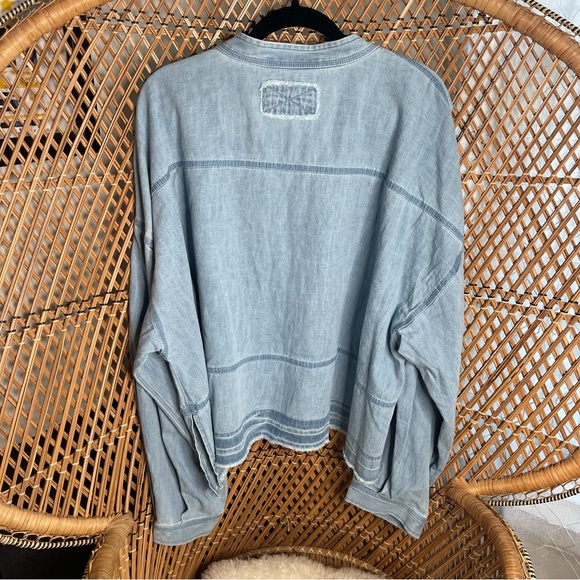 Free People Light Blue Denim V-Neck Top - Picture 5 of 5